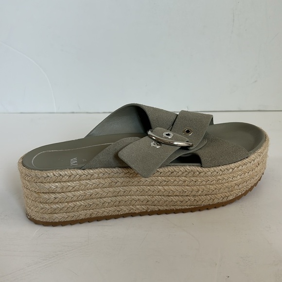 Zara espadrille platform sandal slide silver buckle sage gray green suede - Picture 10 of 16